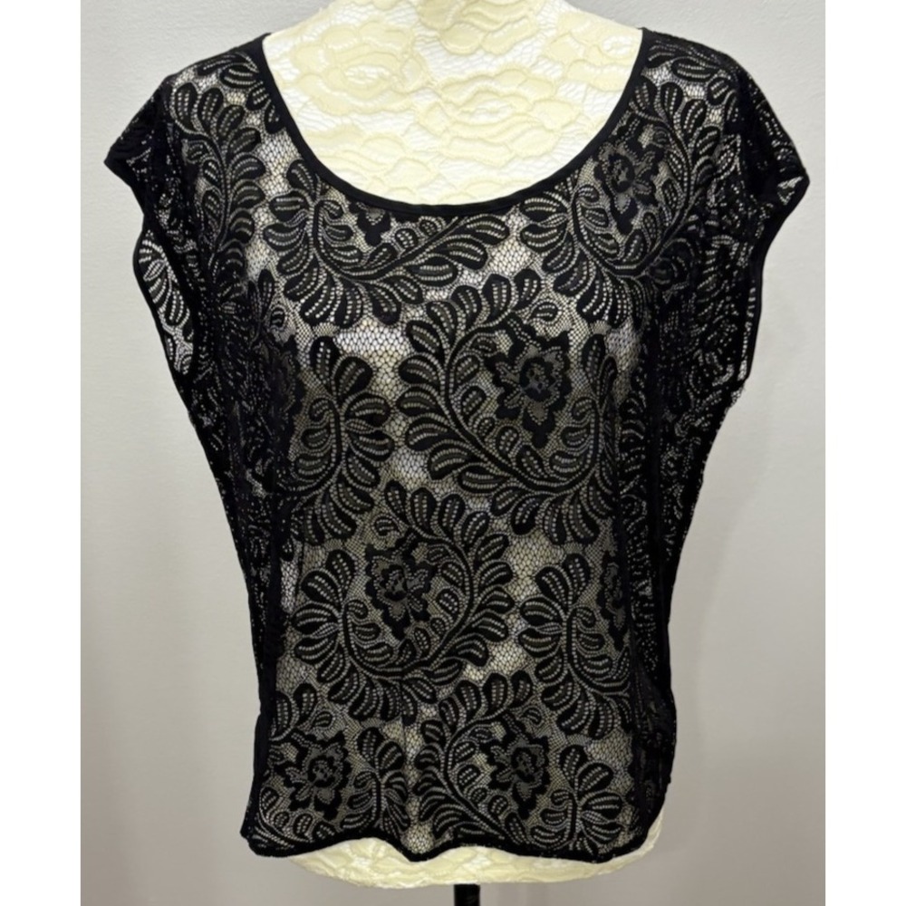 Express‎ Women Top Small Black Lace Whimsigoth Fairy Small Sheer Open Back Y2K